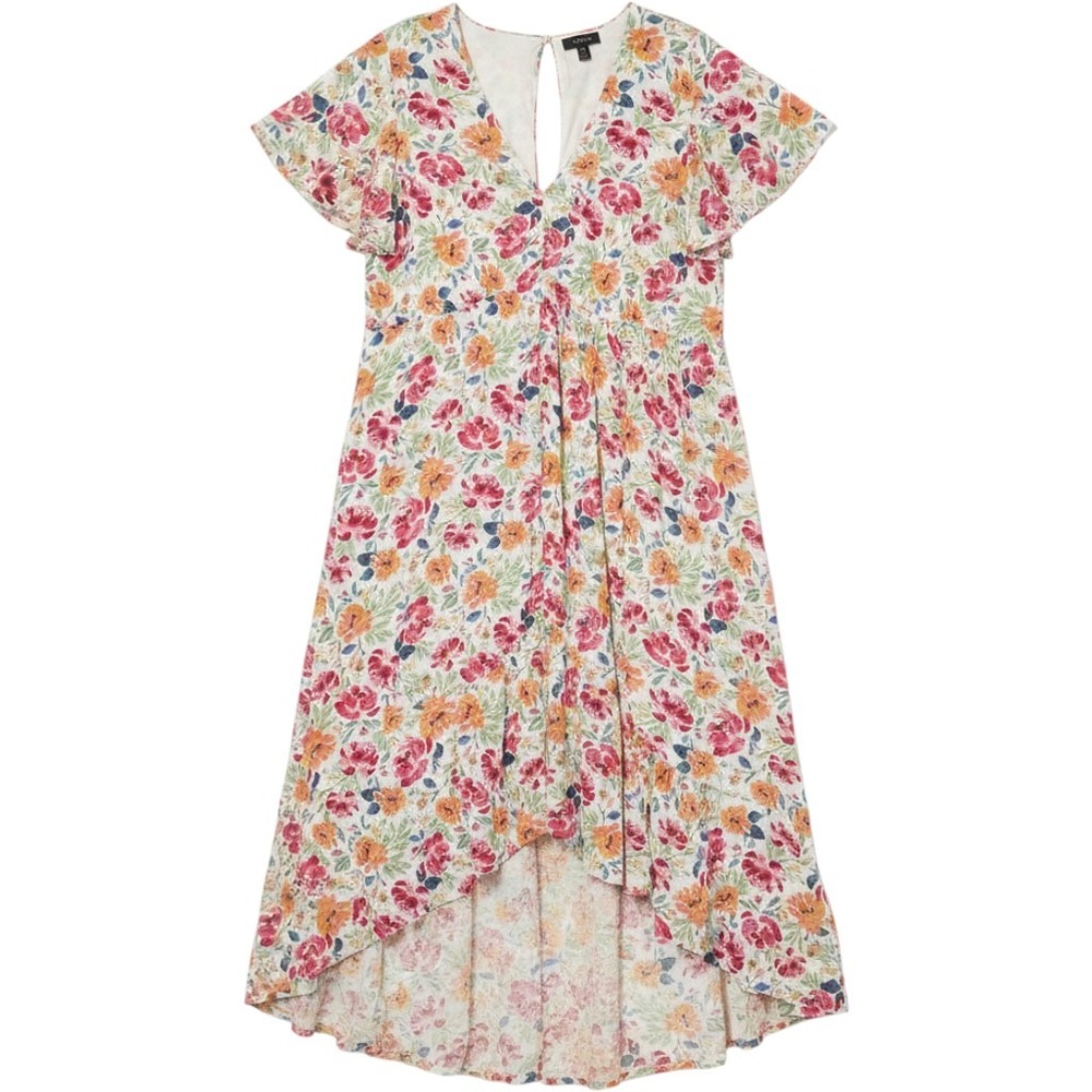 Torrid Womens White Floral Rayon High Low Midi Dress Flutter Sleeve Size 3X